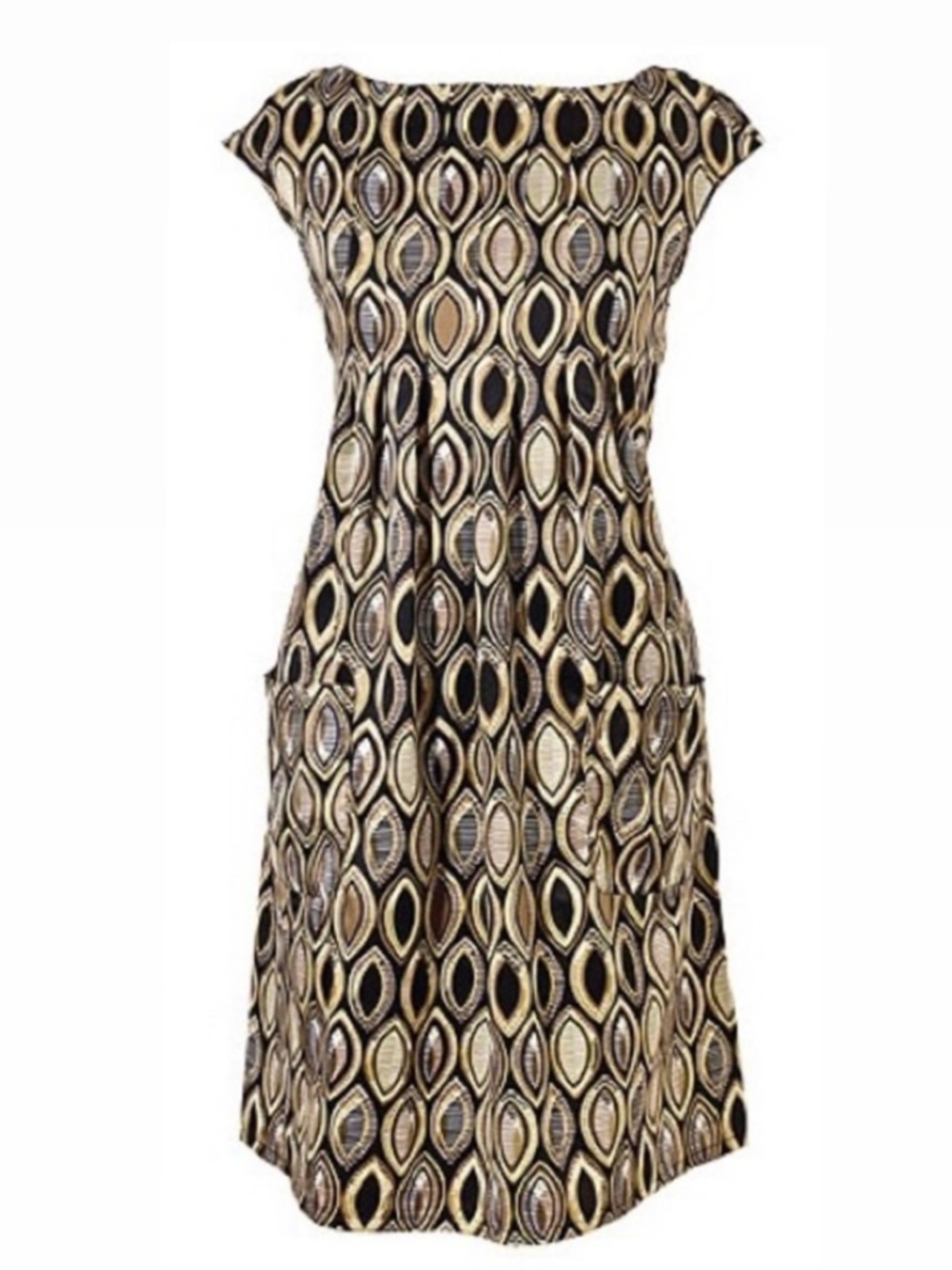 mark. Black and Gold Geometric Midi Dress Size Small